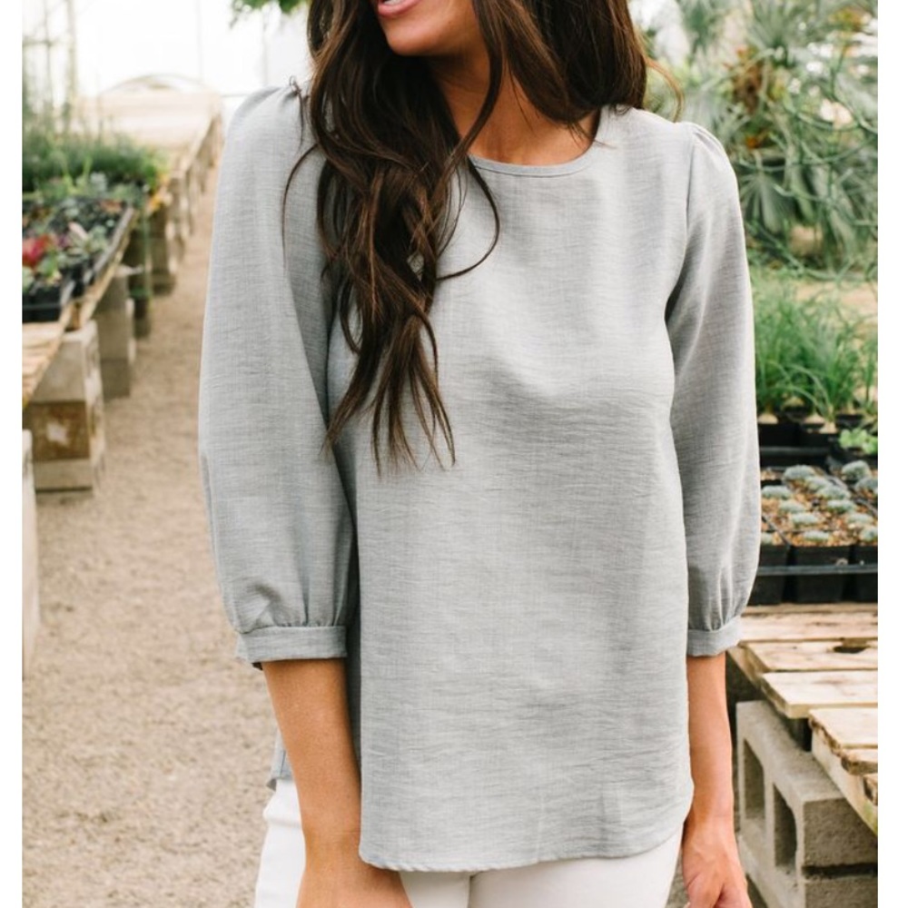 Slate Blue Blouse with Button Down Back